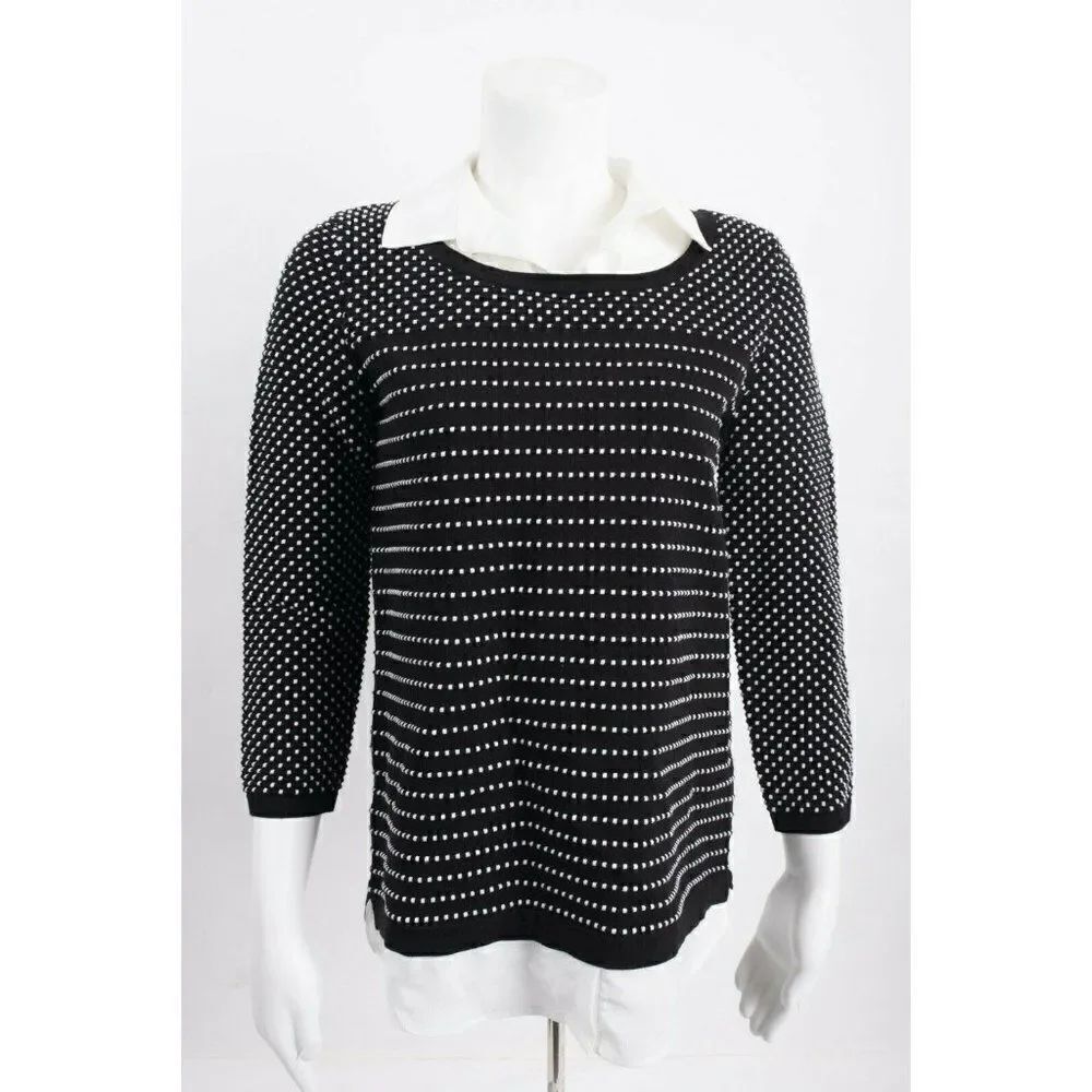 Karl Lagerfeld Womens Collared Shirt  Sweater XS Black White Long Sleeve NWT